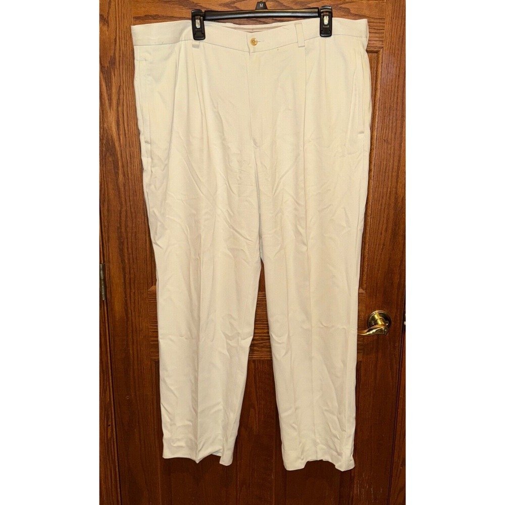 Tommy Bahama Pants Mens Sz 40x34 Tan Silk Chinos Flat Front small spot waistband